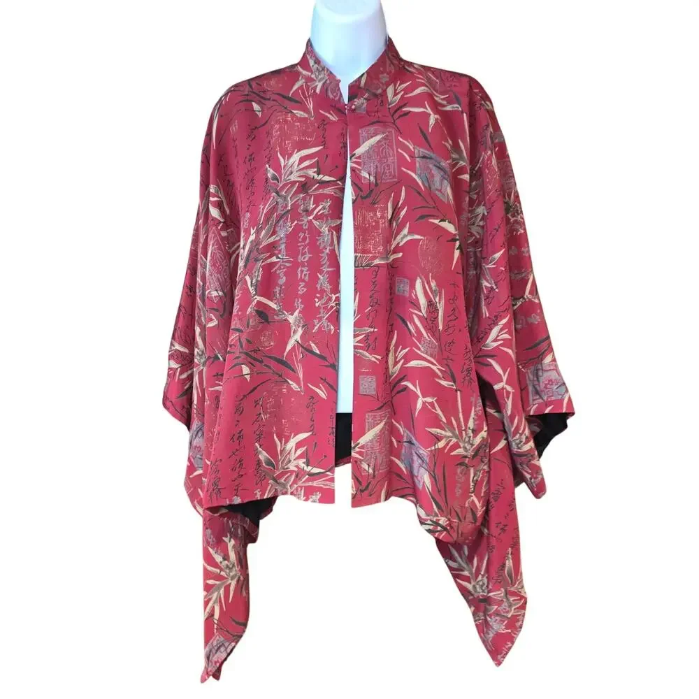 eee 100% silk, Chinese kimono inspired cardigan‎ cape sz OS